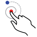Disegno di una mano con il dito indice su un pallino rosso con una spirale che termina con un pallino bl